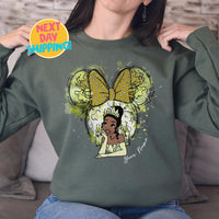 Custom Disney Princess Minnie Ears Sweatshirt, Custom Princess Bow Tee, Snow White Ariel Elsa Jasmine Cinderella Belle Rapunzel Tiana Shirt