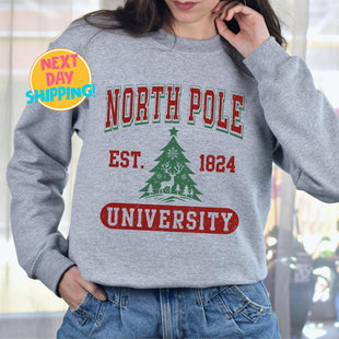 North Pole University Sweatshirt, Christmas Sweatshirt, Christmas Tree Sweatshirt,  Vintage University Shirt, Vintage North Pole Sublimation