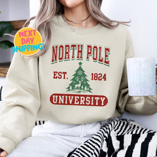 North Pole University Sweatshirt, Christmas Sweatshirt, Christmas Tree Sweatshirt,  Vintage University Shirt, Vintage North Pole Sublimation