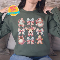 Cute Christmas Sweatshirt for Women, Kawaii Holiday Crewneck with Santa, Pink Christmas Shirt, Gingerbread, Pastel Christmas Sweatshirt Gift