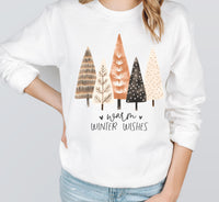 Warm Winter Wishes Sweat, Christmas Tree Sweatshirt, Christmas Crewneck Sweatshirt, Holiday Sweatshirt, Winter Lover Xmas Party Gift