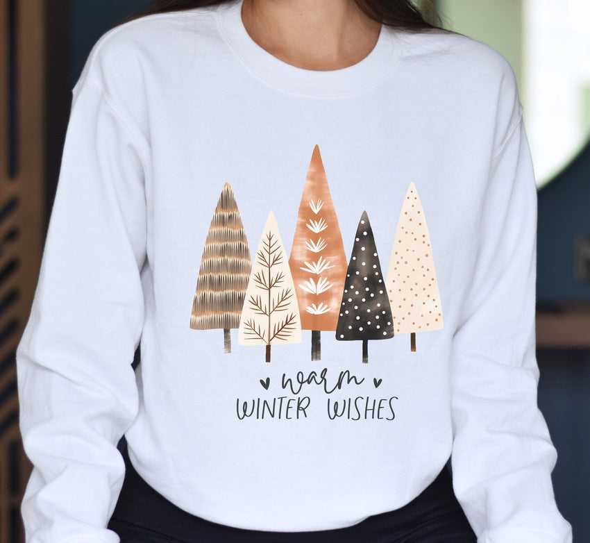 Warm Winter Wishes Sweat, Christmas Tree Sweatshirt, Christmas Crewneck Sweatshirt, Holiday Sweatshirt, Winter Lover Xmas Party Gift