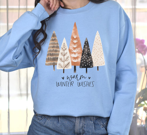 Warm Winter Wishes Sweat, Christmas Tree Sweatshirt, Christmas Crewneck Sweatshirt, Holiday Sweatshirt, Winter Lover Xmas Party Gift