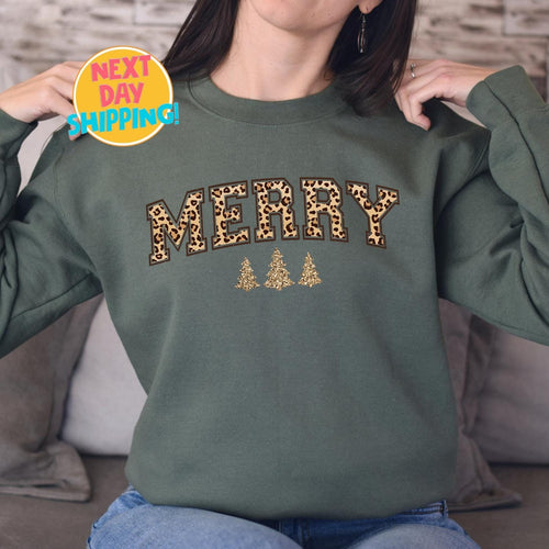 Leopard Merry Christmas Sweatshirt, Vintage Christmas Tree Shirt, Christmas Gifts Christmas Sweatshirts for Women Merry Christmas Sweatshirt