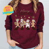 Cute Christmas Characters Sweatshirt, Holiday Xmas Gift, Merry Christmas,  Leopard Santa Sweatshirt, Retro Christmas Shirt, Gift for Woman