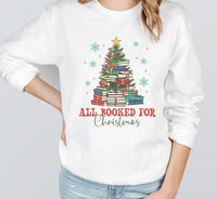 All Booked For Christmas Sweathirt, Book Lovers Christmas Gift, Bookworm Christmas Sweathirt, Christmas Book Tree Sweat, Gift for Librarian