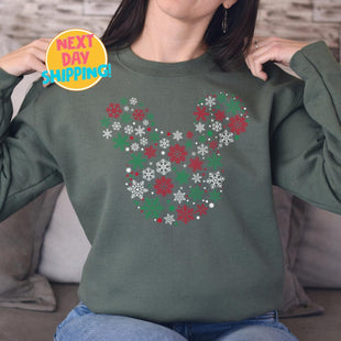 Christmas Snowflake Bow Sweatshirt, Cute Holiday Mickey Sweatshirt, Disney Christmas Shirt Xmas Disney Sweater Christmas Vacation Sweatshirt