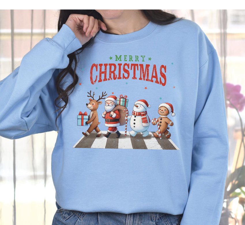 Merry Christmas Sweatshirt, Retro Santa Claus Sweat, Christmas Walking Across Shirt, Christmas Shirt For Women, Gingerbread Christmas Sweat