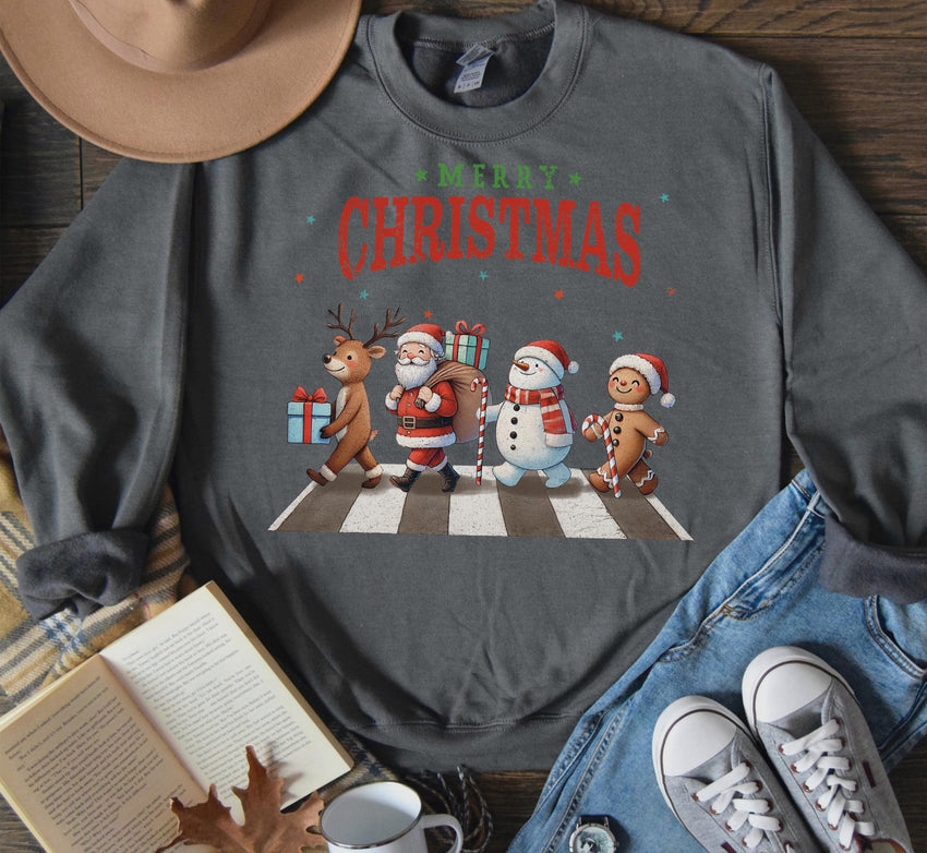 Merry Christmas Sweatshirt, Retro Santa Claus Sweat, Christmas Walking Across Shirt, Christmas Shirt For Women, Gingerbread Christmas Sweat