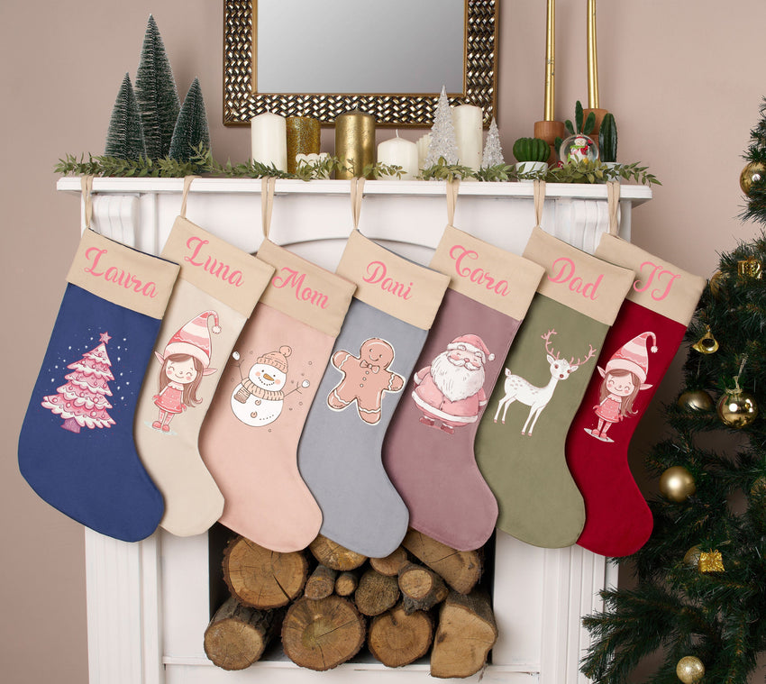 Personalized Christmas Stockings Luxury Velvet Stocking, Stocking for Holiday Applique Stocking with Name for Family Decoration