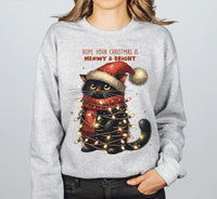 Hope Your Christmas Is Meowy and Bright Sweatshirt, Merry Christmas Cat Shirt, Christmas Black Cat Hoodie, Christmas Lights Sweater