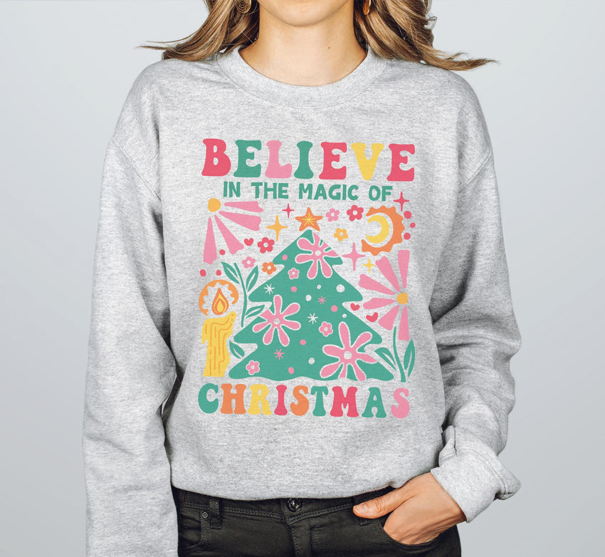 Believe in the Magic of Christmas Sweat, Vintage Christmas Tree Sweat, Christmas Sweatshirts for Women, Merry Christmas Sweatshirt