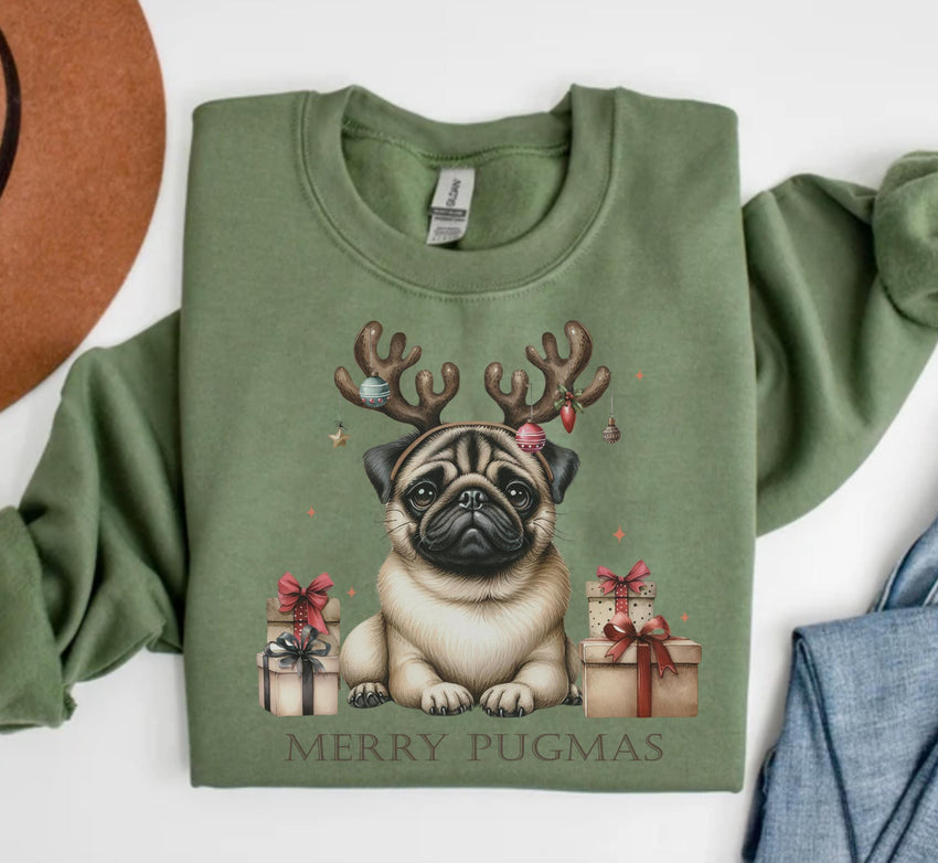 Merry Pugmas Sweat, Dog Lover Gift, Funny Christmas Sweat, Animal Lover Sweat, Dog Mom Shirt, Christmas Pugs Shirt, Christmas Party Gift