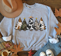 Cow Print Christmas Tree Sweatshirt, Farmhouse Country Christmas Pullover, Cattle Cowgirl Holiday Crewneck, Western Christmas Graphic Top