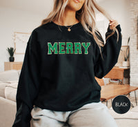 Merry Chenille Patch Sweatshirt, Christmas Gift, Holiday Sweater, Retro Christmas Shirt, Christmas Sweatshirt for Woman