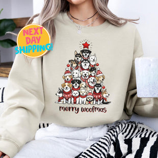 Christmas Dog Lover Gift, Merry Woofmas Dog Christmas Sweatshirt,  Christmas Dog Shirt, Dachshund Lover Shirt, Christmas Dog Tree