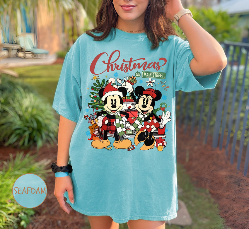 Vintage Mickey Minnie Disney Christmas On Main Street Shirt, Retro Disney Christmas Shirt, Mickey's Christmas Party 2024 Matching Shirt