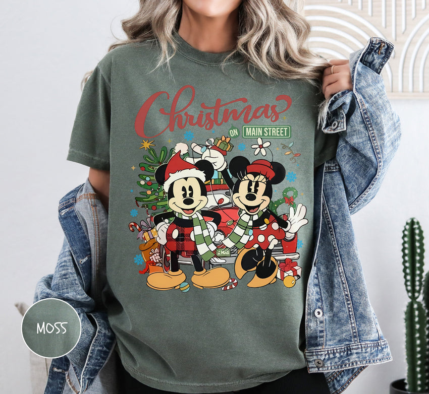 Vintage Mickey Minnie Disney Christmas On Main Street Shirt, Retro Disney Christmas Shirt, Mickey's Christmas Party 2024 Matching Shirt