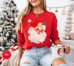 Retro Santa Sweatshirt, Vintage Santa Sweatshirt, Retro Christmas Santa, Holiday Clothing Women, Christmas Sweatshirt for Woman