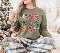 Retro Mickey Coquette Bow Sweatshirt, Disney Christmas Sweatshirt, Christmas Mickey And Minnie Plaid Sweatshirt, Christmas Family Sweat