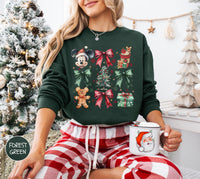 Retro Mickey Coquette Bow Sweatshirt, Disney Christmas Sweatshirt, Christmas Mickey And Minnie Plaid Sweatshirt, Christmas Family Sweat