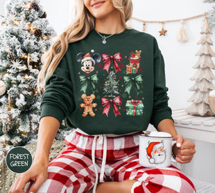 Retro Mickey Coquette Bow Sweatshirt, Disney Christmas Sweatshirt, Christmas Mickey And Minnie Plaid Sweatshirt, Christmas Family Sweat