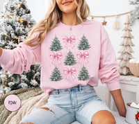 Coquette Bow Christmas Sweatshirt, Christmas Tree Shirt, Comfort Colors Christmas Sweatshirt, Girly Christmas Sweater, Coquette Bow Sweater