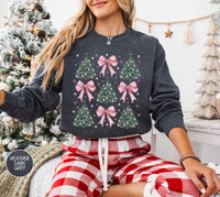 Coquette Bow Christmas Sweatshirt, Christmas Tree Shirt, Comfort Colors Christmas Sweatshirt, Girly Christmas Sweater, Coquette Bow Sweater