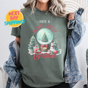 Comfort Colors Holly Jolly Christmas Shirt, Christmas Party Shirt, Trendy Christmas, Holly Jolly Shirt, Snow Globe Shirt, Vintage Christmas