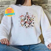 Retro Mickey and friends Disney Christmas shirt, Pink Christmas tree Sweatshirt, Very merry Christmas,Vintage Christmas Sweater