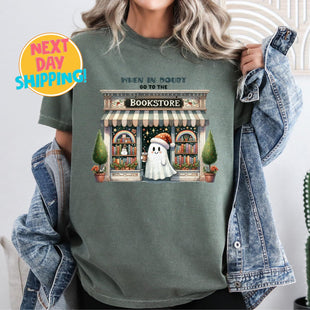 Comfort Colors Book Lover Shirt, Bookish Christmas Shirt, Book Lover Gift, Book Club Gift, Christmas Book Shirt, Retro Book Ghost Shirt