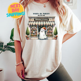 Comfort Colors Book Lover Shirt, Bookish Christmas Shirt, Book Lover Gift, Book Club Gift, Christmas Book Shirt, Retro Book Ghost Shirt