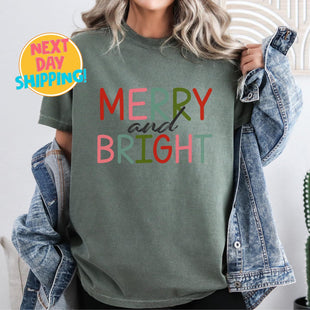 Comfort Colors Merry and Bright Shirt, Christmas Sweatshirt,  Christmas Sweatshirts for Women, Merry Christmas Sweatshirt