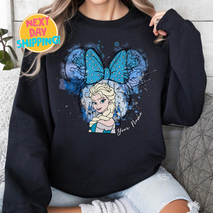 Custom Disney Princess Minnie Ears Sweatshirt, Custom Princess Bow Tee, Snow White Ariel Elsa Jasmine Cinderella Belle Rapunzel Tiana Shirt