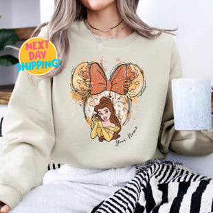 Custom Disney Princess Minnie Ears Sweatshirt, Custom Princess Bow Tee, Snow White Ariel Elsa Jasmine Cinderella Belle Rapunzel Tiana Shirt