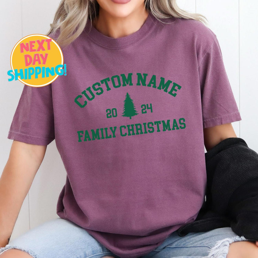 Comfort Colors Family Holiday Matching shirts, Custom Name Christmas Tree Sweatshirt, Xmas Party Outfit