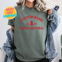 Comfort Colors Family Holiday Matching shirts, Custom Name Christmas Tree Sweatshirt, Xmas Party Outfit