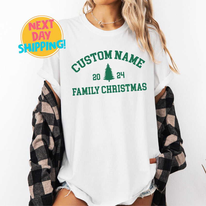 Comfort Colors Family Holiday Matching shirts, Custom Name Christmas Tree Sweatshirt, Xmas Party Outfit