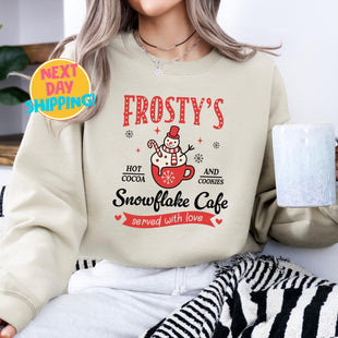 Frosty's Snowflake Cafe Sweatshirt, Christmas Vibes Sweatshirt, Cute Christmas Tee, Hot Cocoa and Cookies Sweatshirt, Christmas Spirit