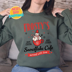 Frosty's Snowflake Cafe Sweatshirt, Christmas Vibes Sweatshirt, Cute Christmas Tee, Hot Cocoa and Cookies Sweatshirt, Christmas Spirit