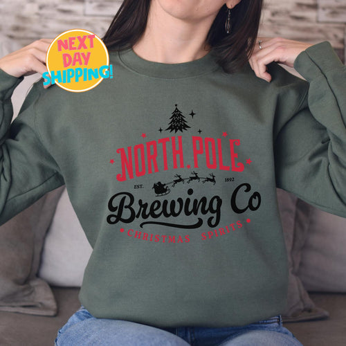 North Pole Brewing Co Sweatshirt,  Christmas Shirt, Brewing Co Sweatshirt, Vintage Christmas Shirt Retro, North Pole Christmas Sweater