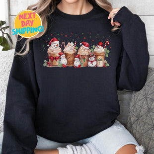 Christmas Coffee Sweatshirt, Cute Snowman Holiday Women Holiday sweater, Xmas Tee, Snowman Christmas, Christmas Coffee Cup