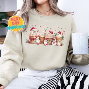 Christmas Coffee Sweatshirt, Cute Snowman Holiday Women Holiday sweater, Xmas Tee, Snowman Christmas, Christmas Coffee Cup