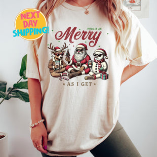 This Is as Merry as Comfort Colors Shirt, ,Funny Christmas Sarcastic Shirt, Christmas Gifts for Her Vintage Holiday Shirt Reindeer Snowman