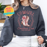 Cowgirl Christmas Club Sweatshirt, Western Holiday Shirt, Pink Boots Christmas Graphic, Country Christmas Sweater for Women, Merry Christmas