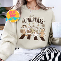 Cute Christmas Characters Sweatshirt, Holiday Xmas Gift, Merry Christmas,  Leopard Santa Sweatshirt, Retro Christmas Shirt, Gift for Woman