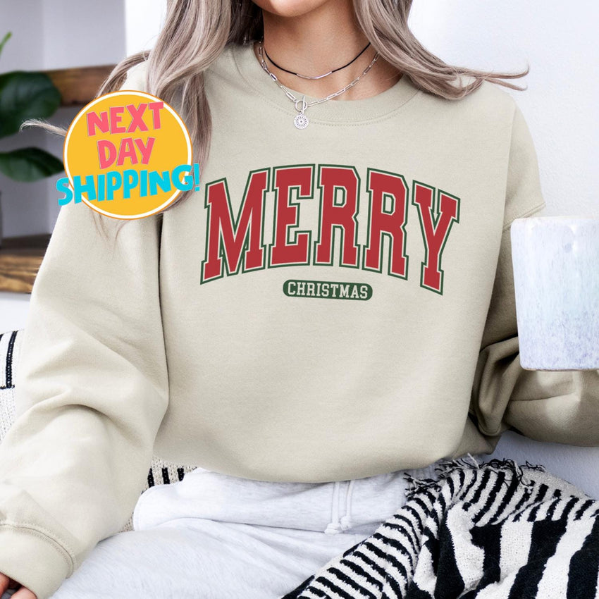 Merry Christmas Sweatshirt,  Christmas Shirts,  Holiday Sweater, Christmas Gift, Retro Merry Christmas Sweatshirt, Christmas Shirt for Women