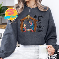 Oh Come Let Us Adore Him Nativity Sweatshirt,  Christian Christmas Sweatshirt, Jesus Birth Sweatshirt