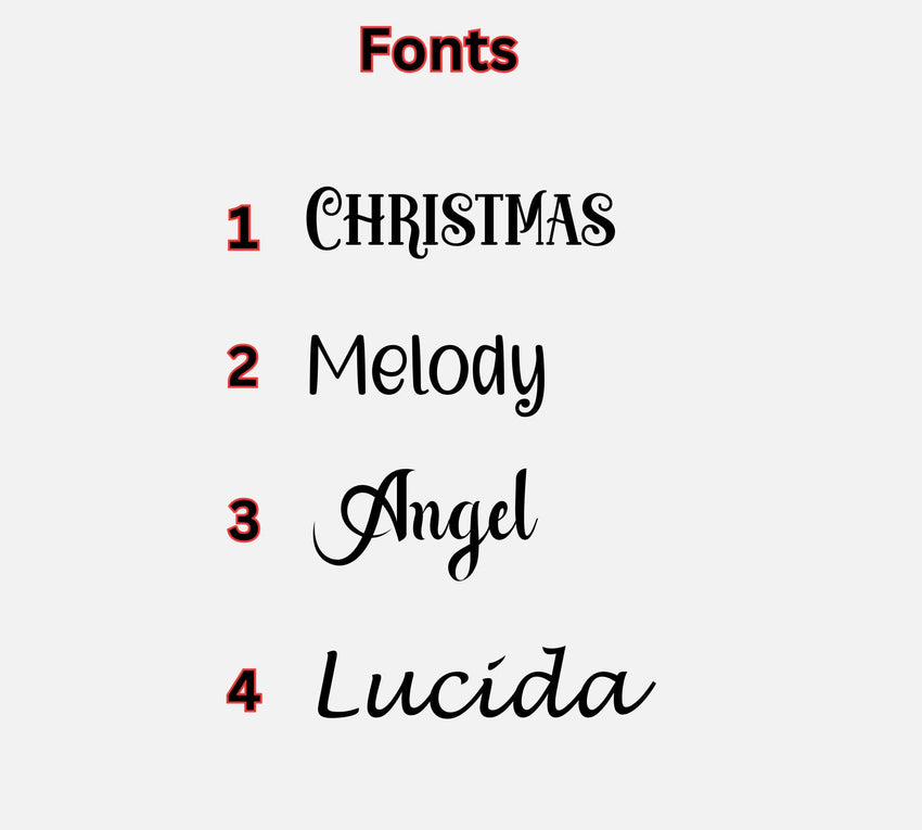 a red and black type of font with the words christmas, melody, angel,