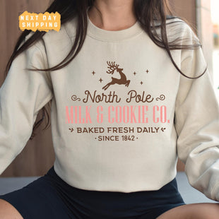 North Pole Milk and Cookie Co Sweatshirt, Christmas Sweater, Christmas Cookie Shirt, Gingerbread Christmas Sweatshirt